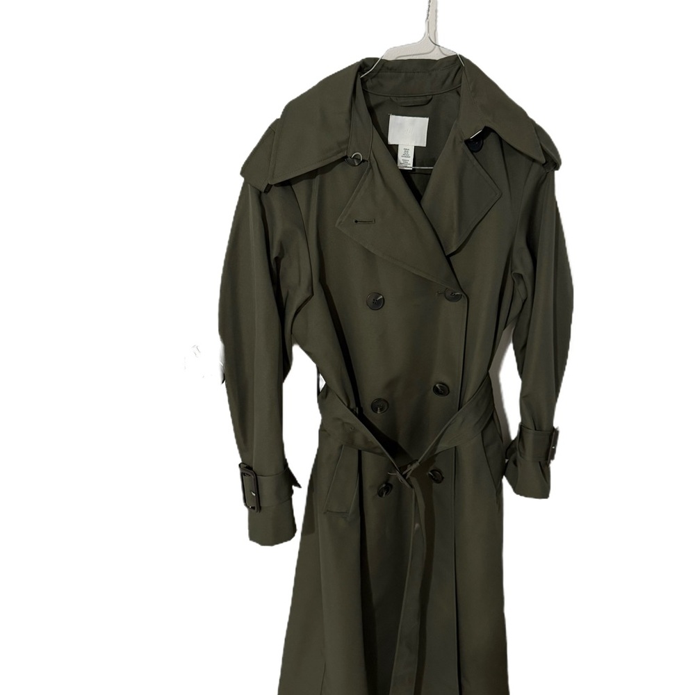 H&M Olive Green Double-Breasted Trench Coat
